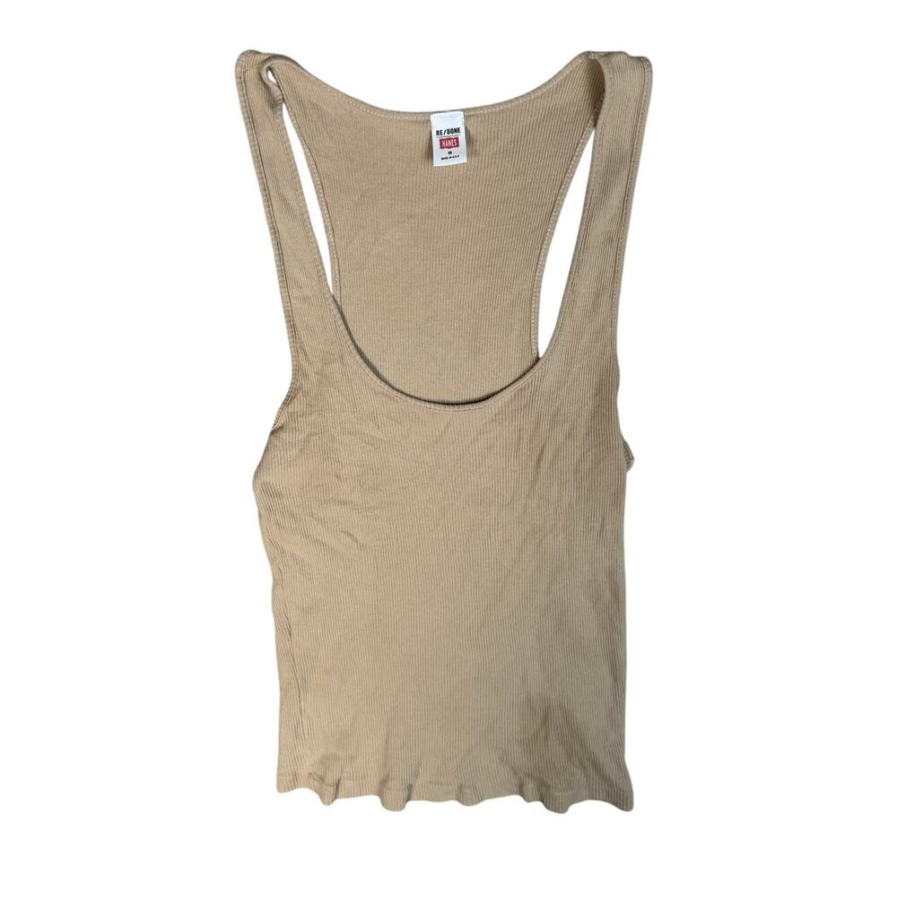 ReDone Hanes Ribbed Scoop Neck Tank Top Minimalist Nude Brown Medium
